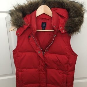 Red Gap Vest with Faux Fur Hood